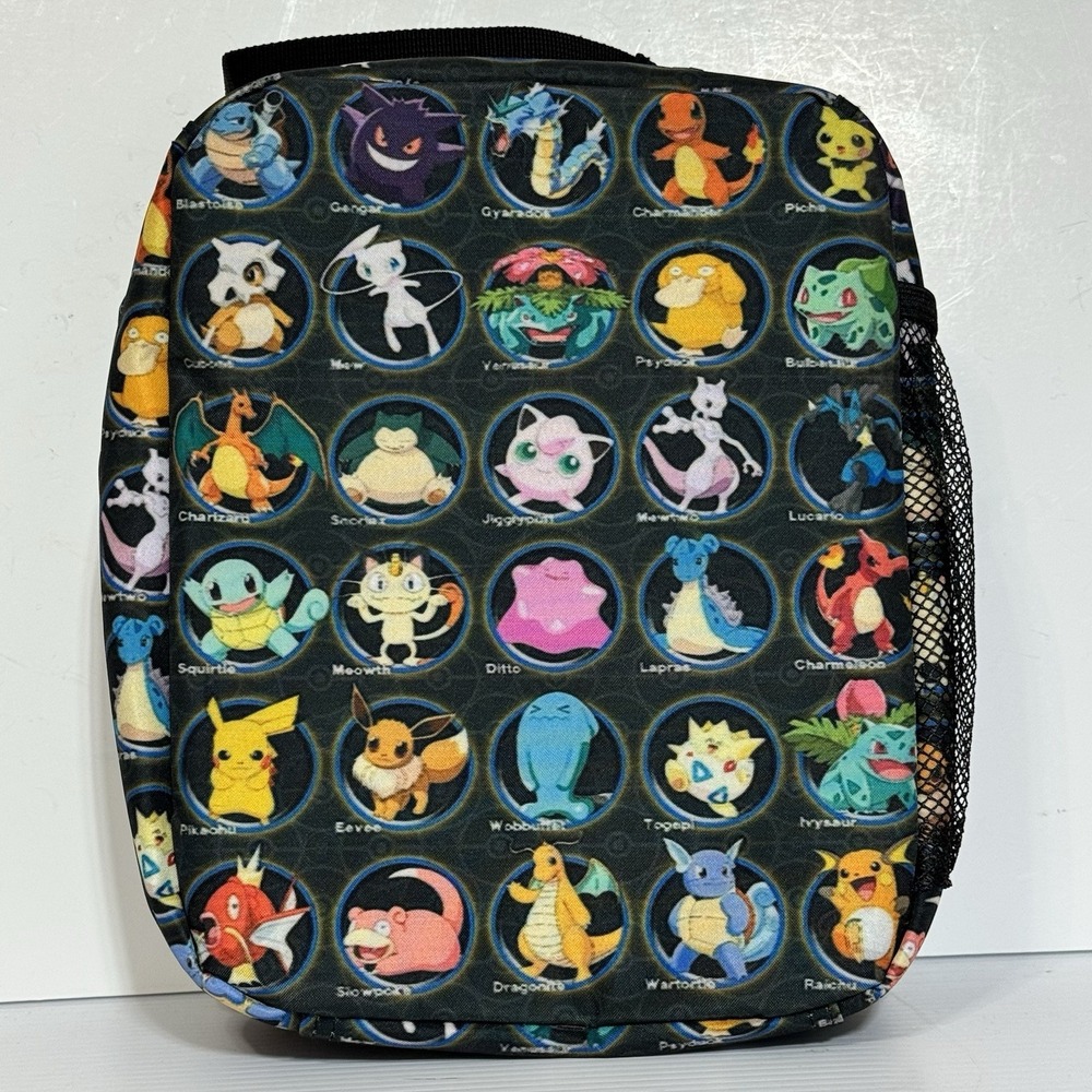 Pokémon Kids Insulated Lunch Bag Black/Multicolor Zipper w/ Handle, 2 Comp